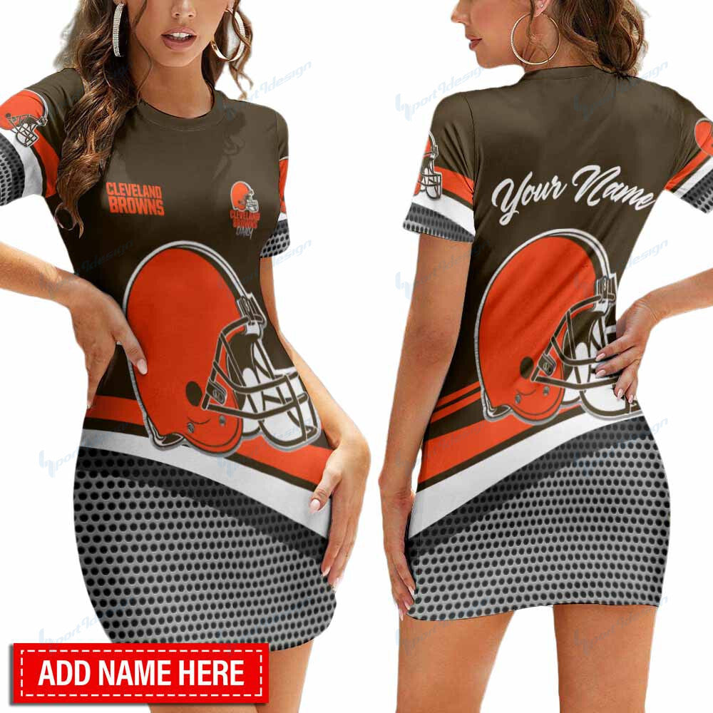 Cleveland Browns Personalized Short Sleeve Bodycon Mini Dress BG307