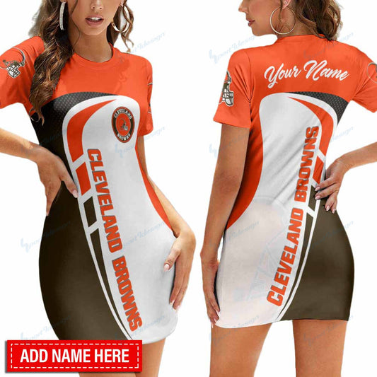 Cleveland Browns Personalized Short Sleeve Bodycon Mini Dress BG309