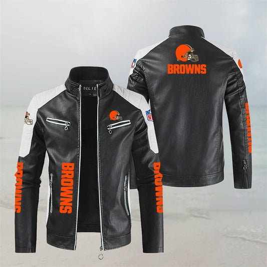 Cleveland Browns Stand Collar Leather Jacket BG42