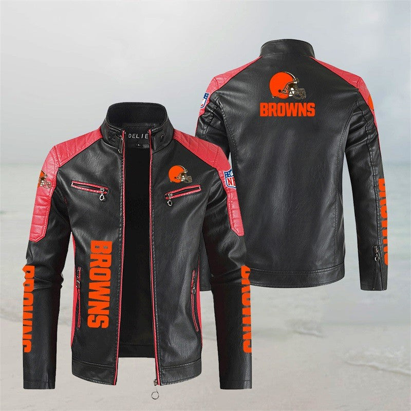 Cleveland Browns Stand Collar Leather Jacket BG42