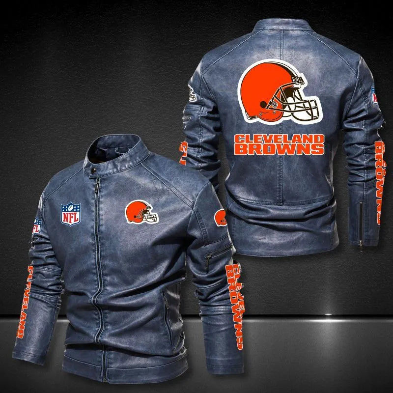 Cleveland Browns Stand-up Collar Leather Jacket BG24