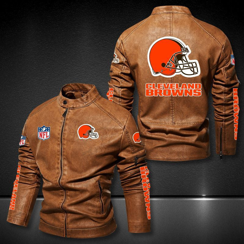 Cleveland Browns Stand-up Collar Leather Jacket BG24
