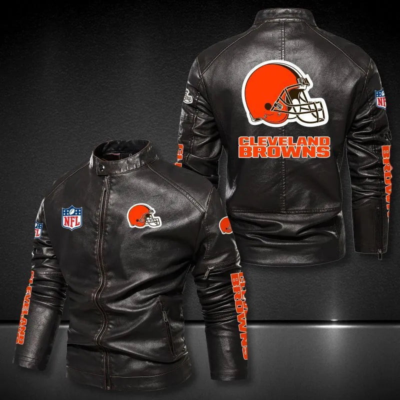 Cleveland Browns Stand-up Collar Leather Jacket BG24