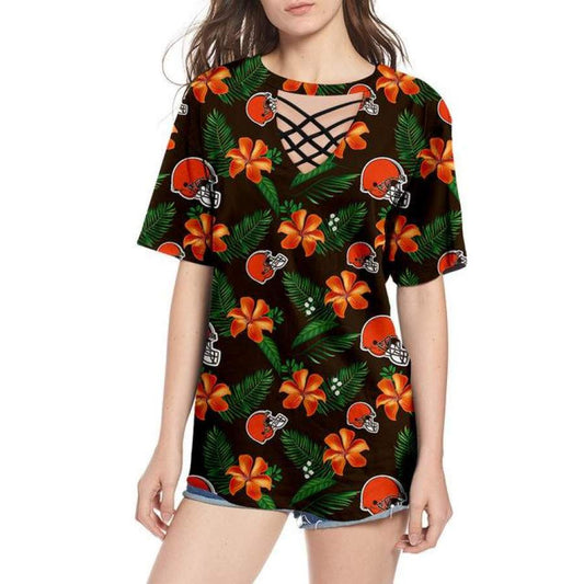 Cleveland Browns Women Summer String Short Sleeve Shirt BG28