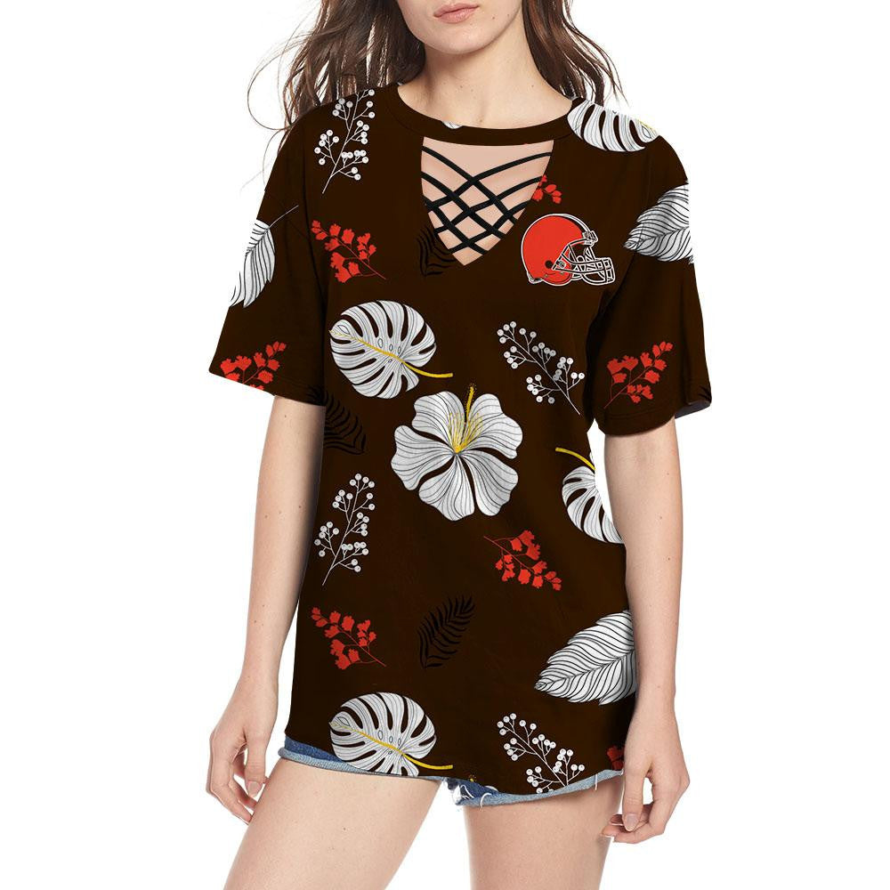 Cleveland Browns Women Summer String Short Sleeve Shirt BG40