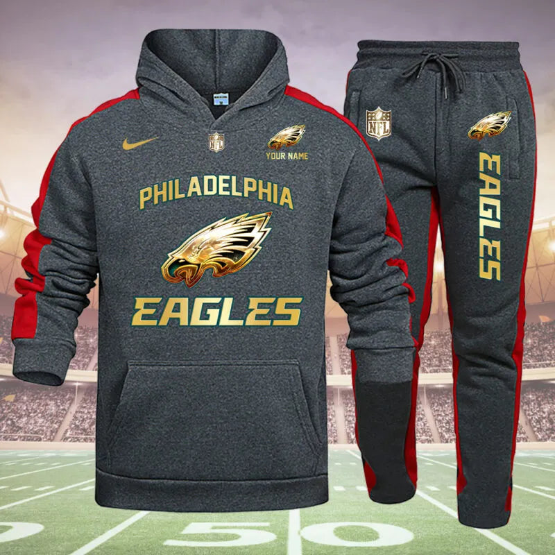 Philadelphia Eagles Personalized Golden Logo Hoodie Set AZBTHS000026