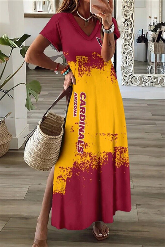 Arizona Cardinals V-Neck Side Slit Long Dress AZBTVSD000375
