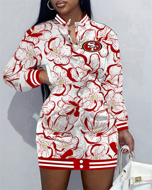 San Francisco 49ers Women Button Down Jacket Dress AZBTBDJD000220