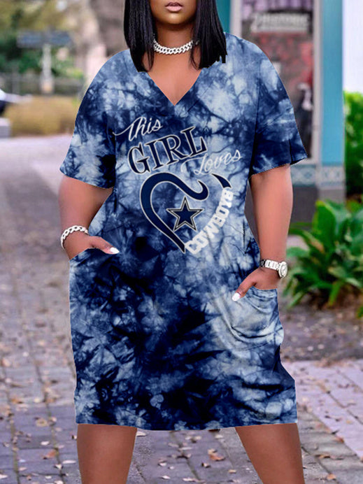 Dallas Cowboys V-neck Casual Pocket Dress Limited Edition AZBTVCPD000475
