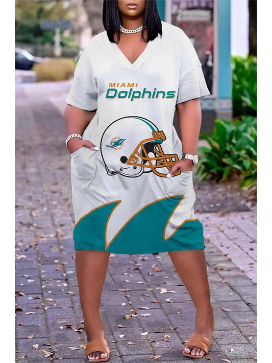 Miami Dolphins V-neck Casual Pocket Dress Limited Edition AZBTVCPD000225