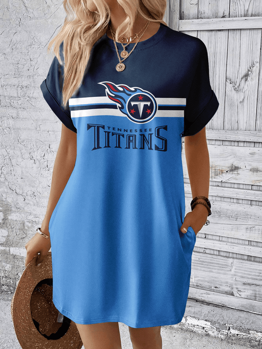Tennessee Titans Women Hidden Pocket Batwing Casual Dress AZDDBWCD000008