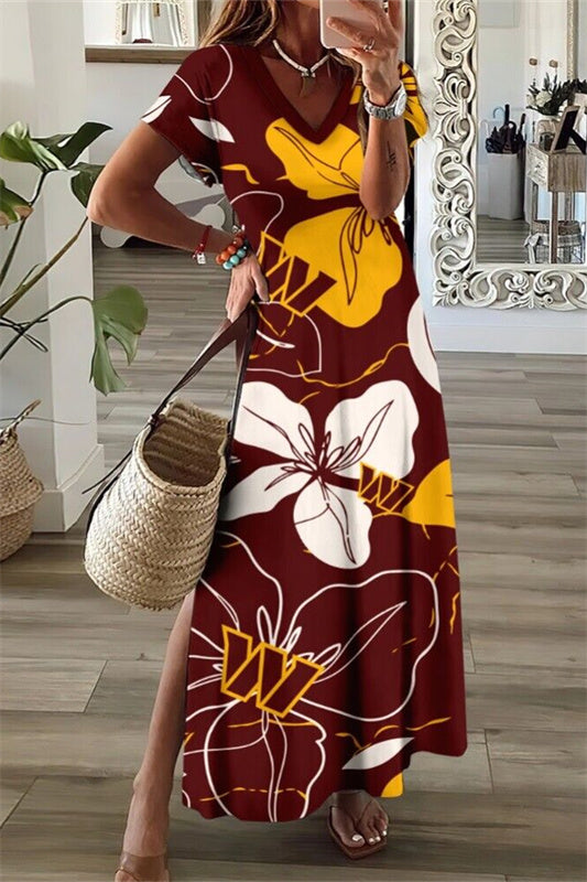 Washington Commanders V-Neck Side Slit Long Dress AZBTVSD000158