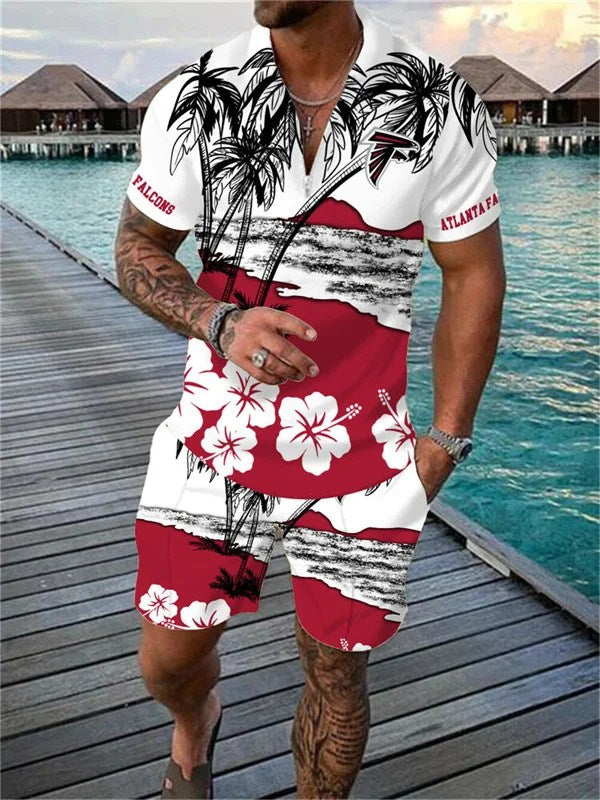 Atlanta Falcons Zip Polo Shirt And Shorts Men AZPLZ165