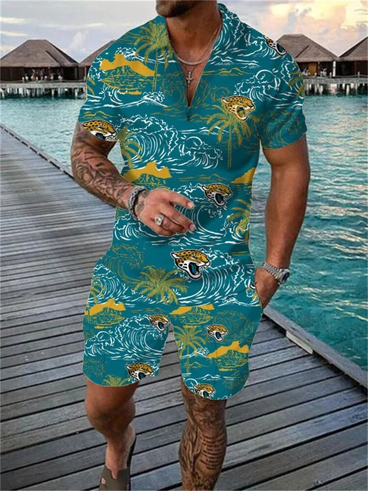 Jacksonville Jaguars Zip Polo Shirt And Shorts Men AZPLZ286