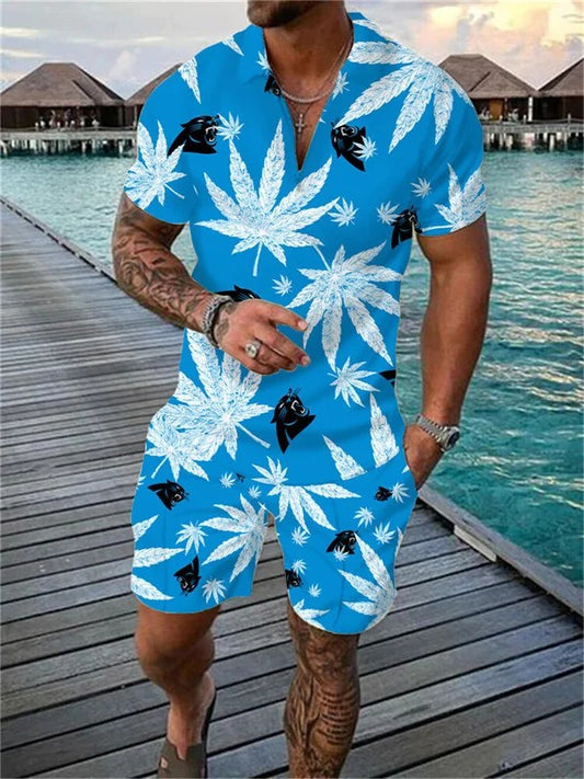 Carolina Panthers Zip Polo Shirt And Shorts Men AZPLZ254