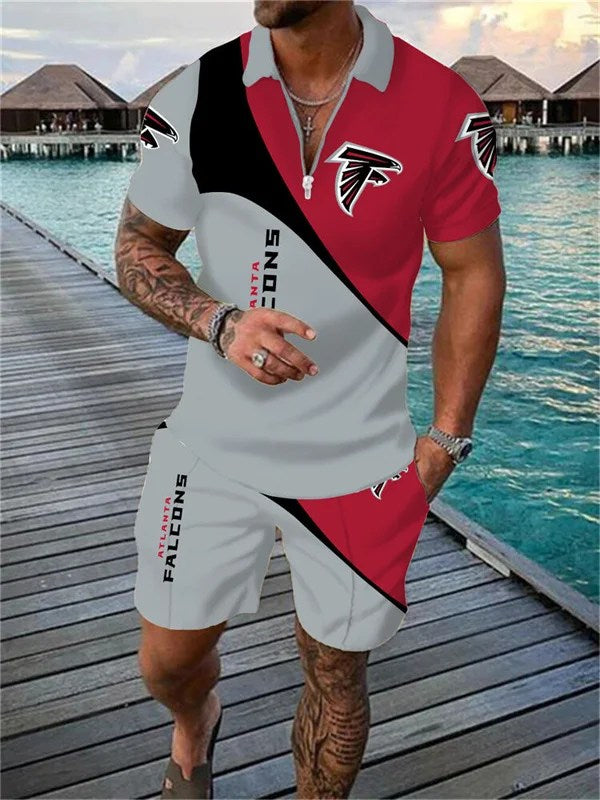 Atlanta Falcons Zip Polo Shirt And Shorts Men AZPLZ011