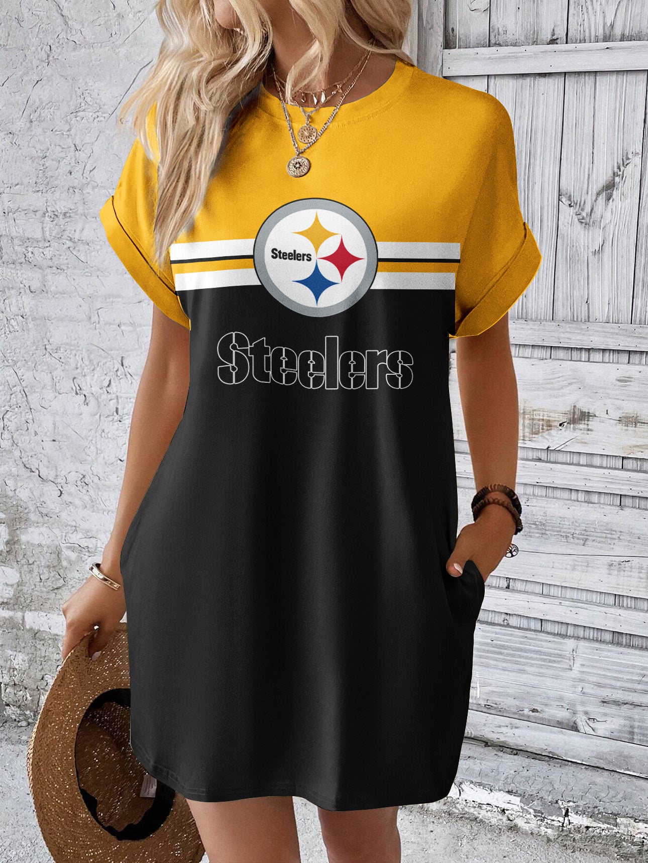 Pittsburgh Steelers Women Hidden Pocket Batwing Casual Dress AZDDBWCD000034