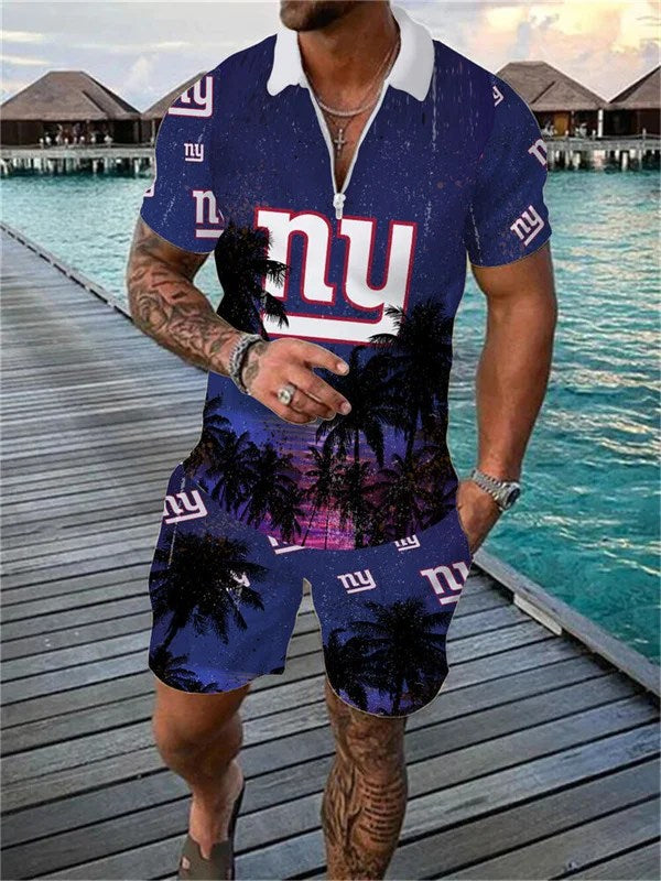 New York Giants Zip Polo Shirt And Shorts Men AZPLZ214