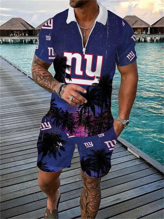 New York Giants Zip Polo Shirt And Shorts Men AZPLZ214