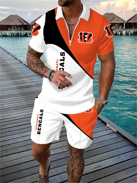 Cincinnati Bengals Zip Polo Shirt And Shorts Men AZPLZ058