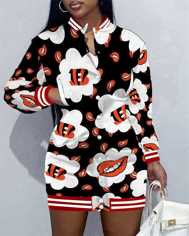 Cincinnati Bengals Women Button Down Jacket Dress AZBTBDJD000308