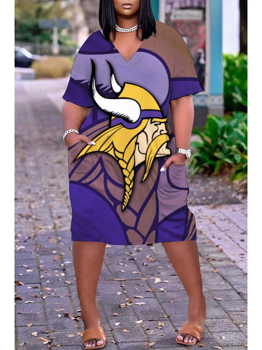 Minnesota Vikings V-neck Casual Pocket Dress Limited Edition AZBTVCPD000147
