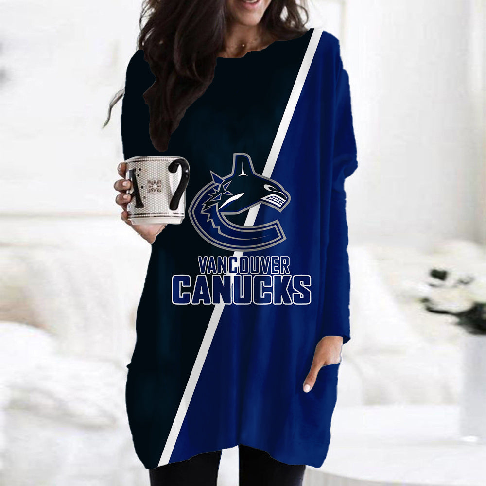 Vancouver Canucks Casual Long Sleeve Pocket Dress AZBTLSPD000075