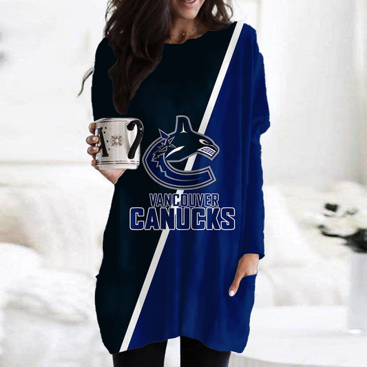 Vancouver Canucks Casual Long Sleeve Pocket Dress AZBTLSPD000075