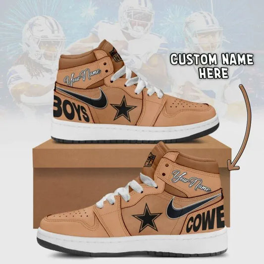 Dallas Cowboys Limited Edition Brown High Air Jordan 1 Shoes with Custom Name AZBTAJ1SEW000053