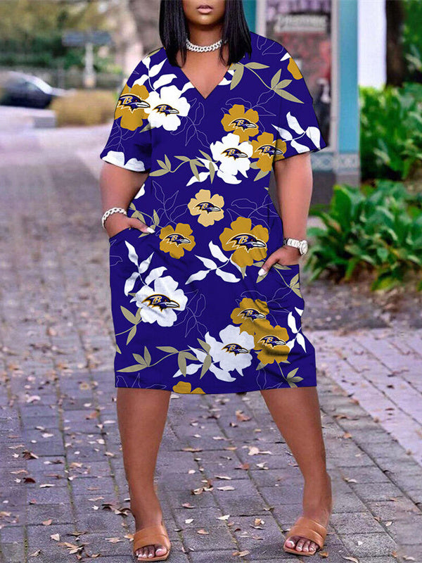 Baltimore Ravens V-neck Casual Pocket Dress Limited Edition AZBTVCPD000270