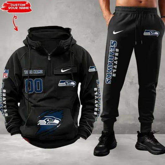 Seattle Seahawks Combo Multi-Pockets Hoodie And Pants EM27