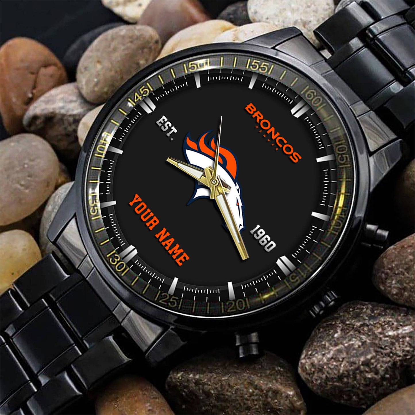 Denver Broncos Black Fashion Watch Gifts For Sport Fans AZWATCH064