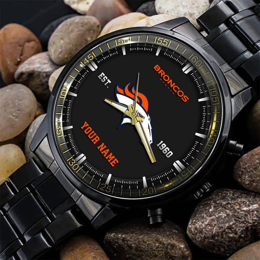 Denver Broncos Black Fashion Watch Gifts For Sport Fans AZWATCH064