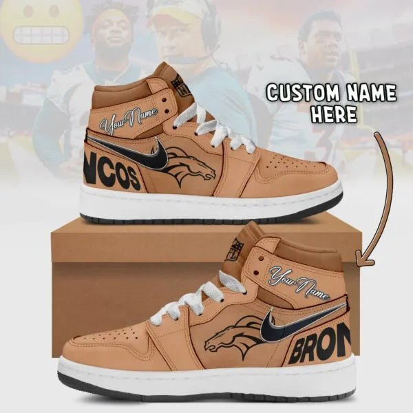 Denver Broncos Limited Edition Brown High Air Jordan 1 Shoes with Custom Name AZBTAJ1SEW000035