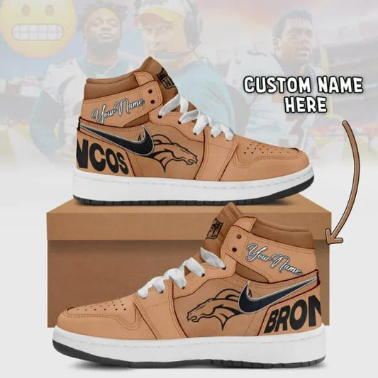 Denver Broncos Limited Edition Brown High Air Jordan 1 Shoes with Custom Name AZBTAJ1SEW000035