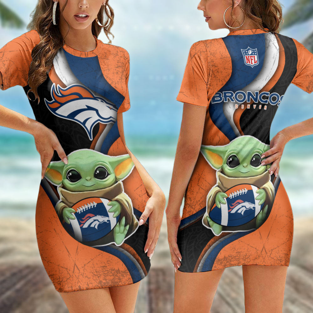 Denver Broncos Casual Short Sleeve Bodycon Mini Dress BG126