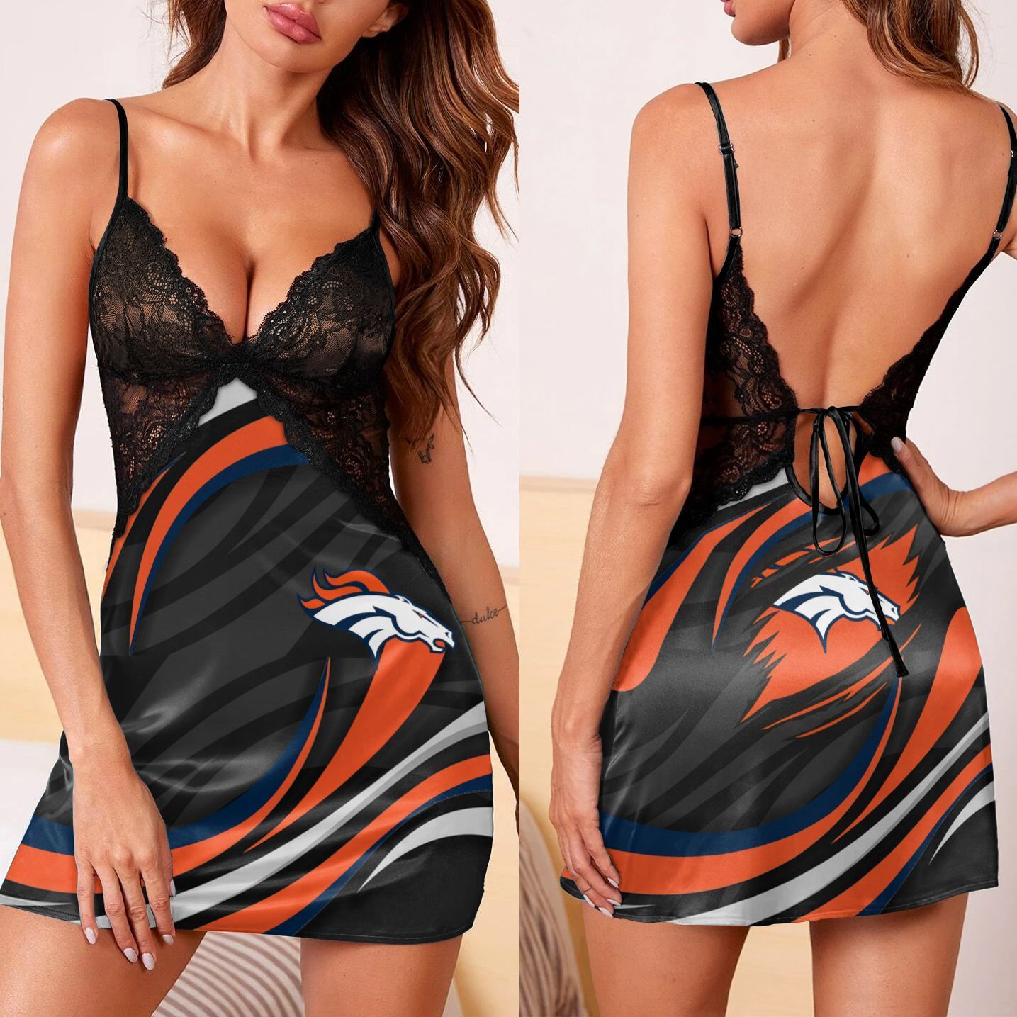 Denver Broncos Lace Back Strap Slip Dress 22-1