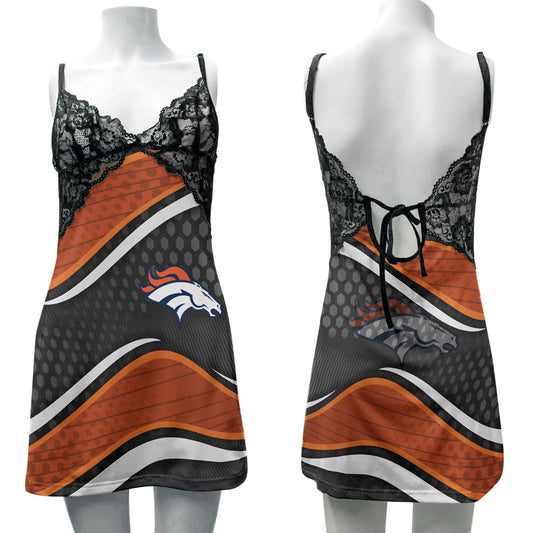 Denver Broncos Lace Back Strap Slip Dress 426