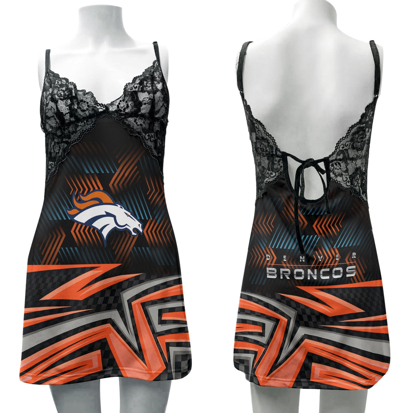 Denver Broncos Lace Back Strap Slip Dress 457