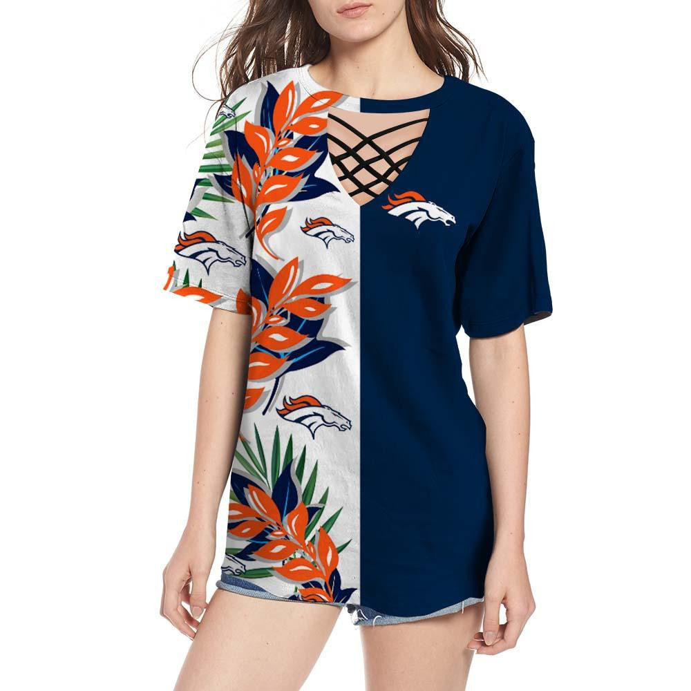 Denver Broncos Women Summer String Short Sleeve Shirt BG55