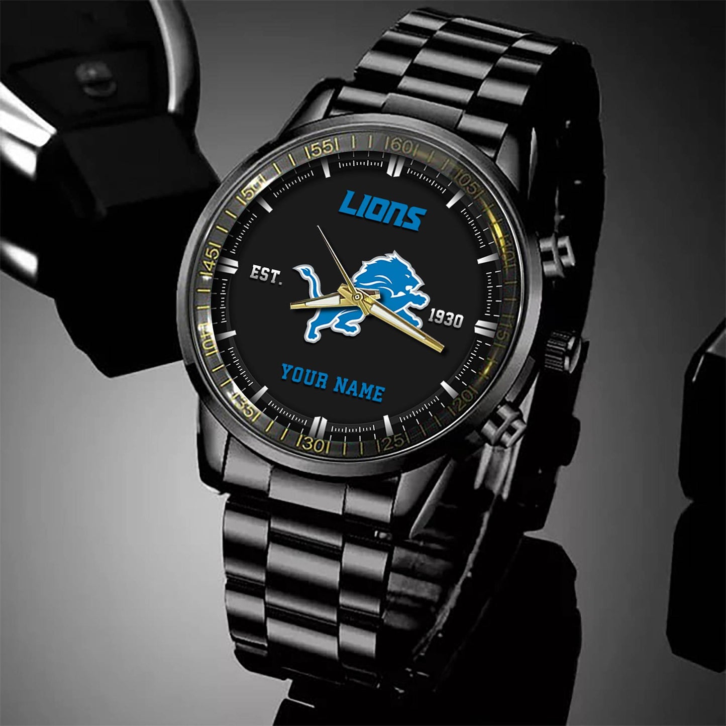Detroit Lions Black Fashion Watch Gifts For Sport Fans AZWATCH065