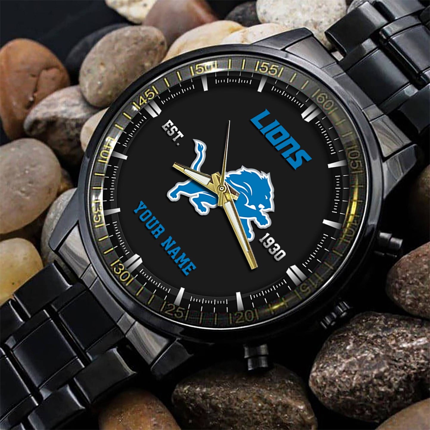 Detroit Lions Black Fashion Watch Gifts For Sport Fans AZWATCH065