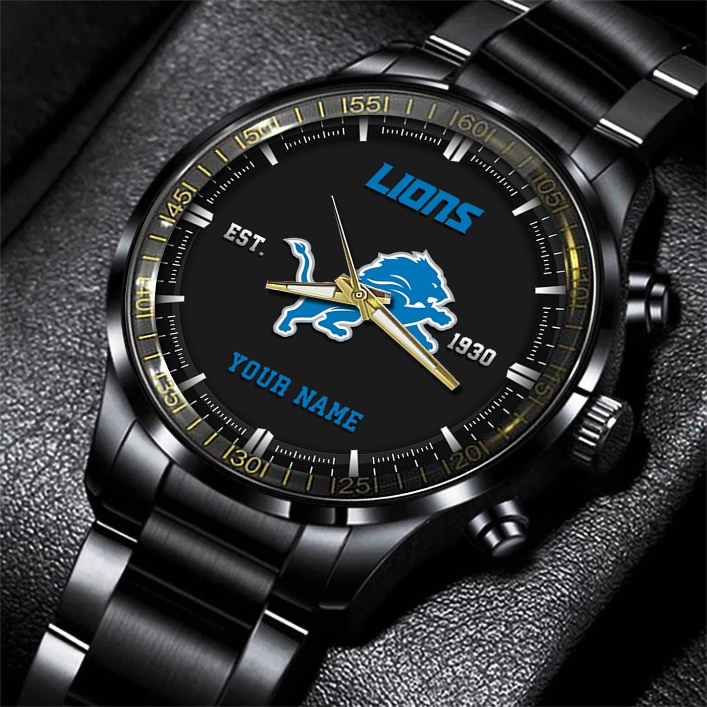 Detroit Lions Black Fashion Watch Gifts For Sport Fans AZWATCH065