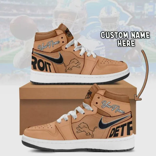 Detroit Lions Limited Edition Brown High Air Jordan 1 Shoes with Custom Name AZBTAJ1SEW000034
