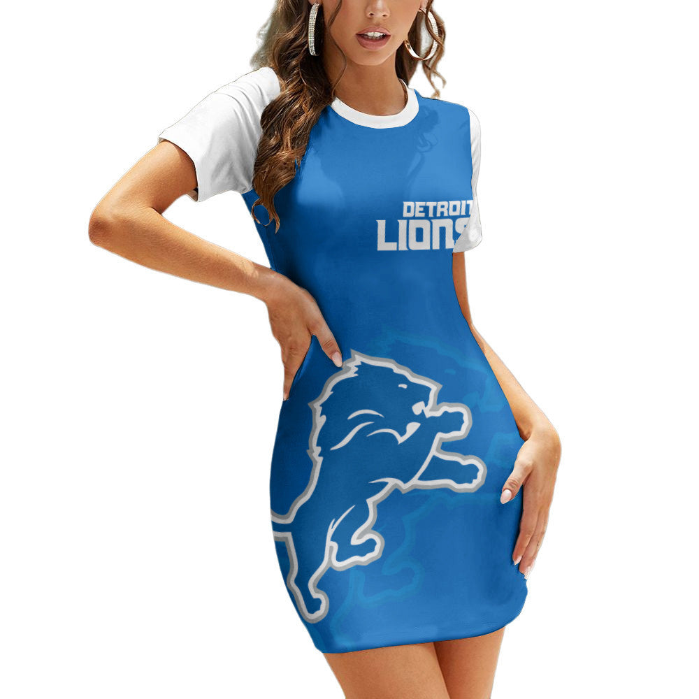 Detroit Lions Casual Short Sleeve Bodycon Mini Dress BG103