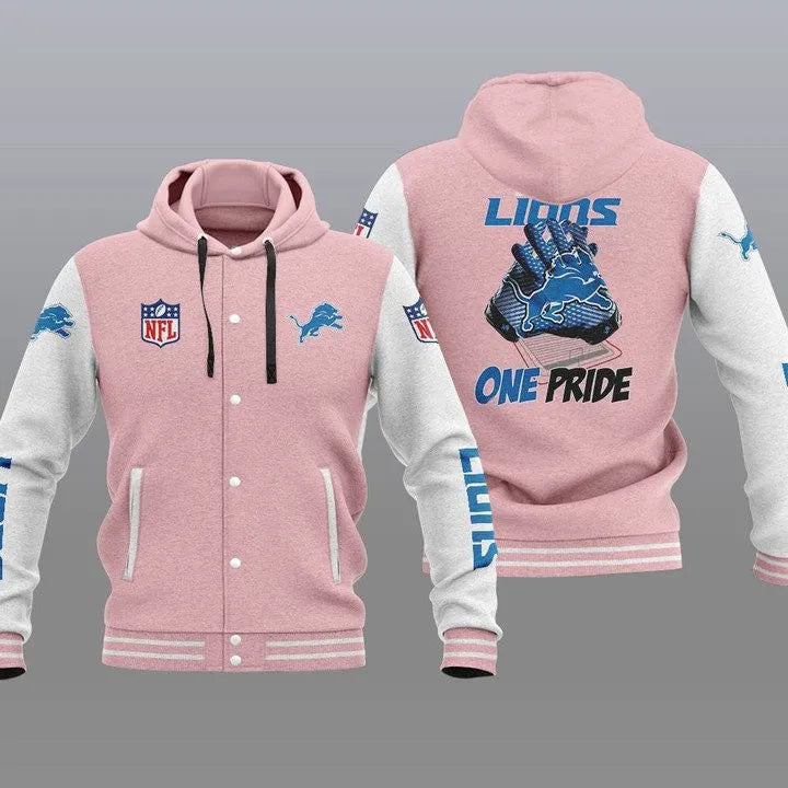 Detroit Lions Hooded Button Jacket with Hood 32