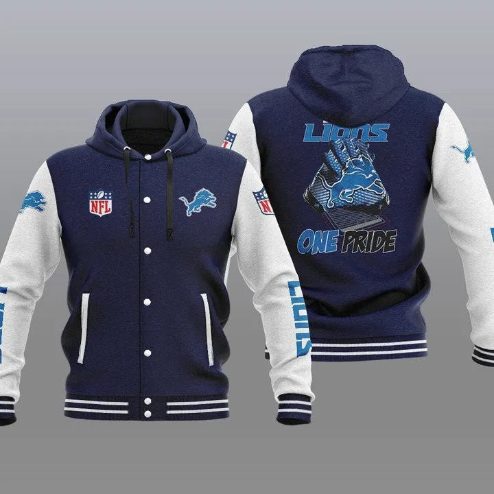 Detroit Lions Hooded Button Jacket with Hood 32