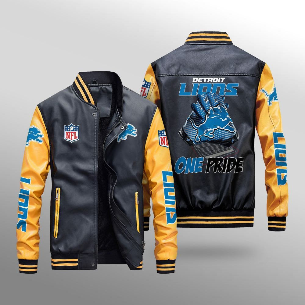 Detroit Lions Leather Bomber Jacket BG12