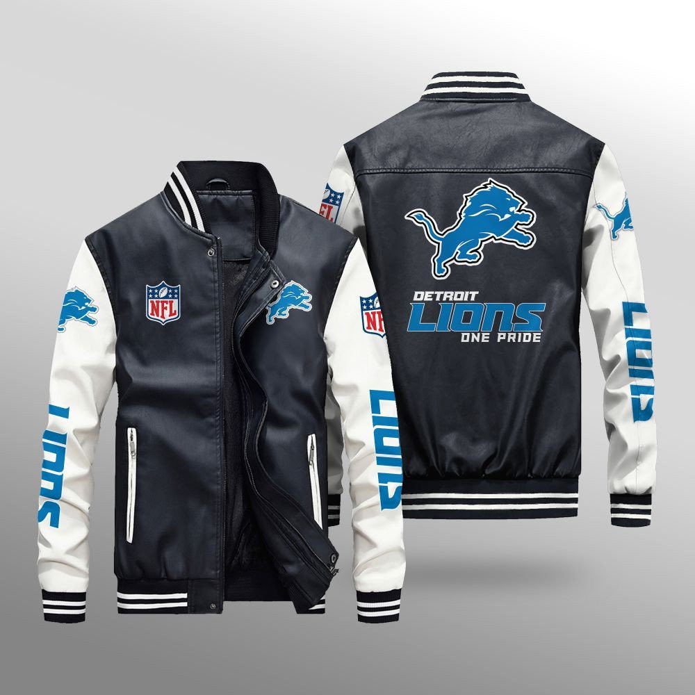 Detroit Lions Leather Bomber Jacket BG42