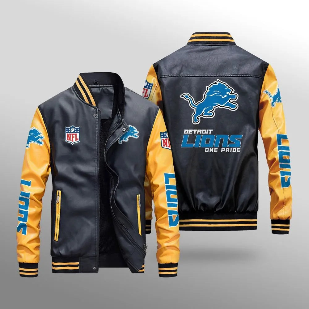 Detroit Lions Leather Bomber Jacket BG42